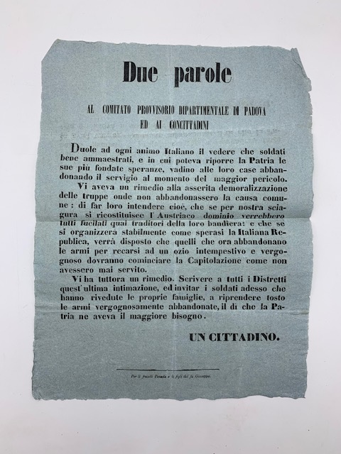 Due parole al comitato provvisorio dipartimentale di Padova ed ai concittadini